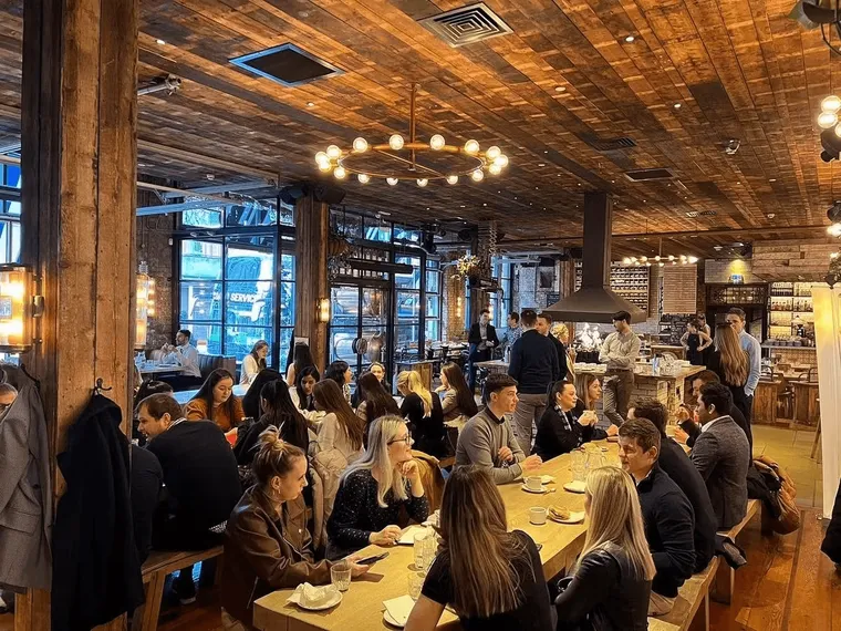 A group of people gathering for food